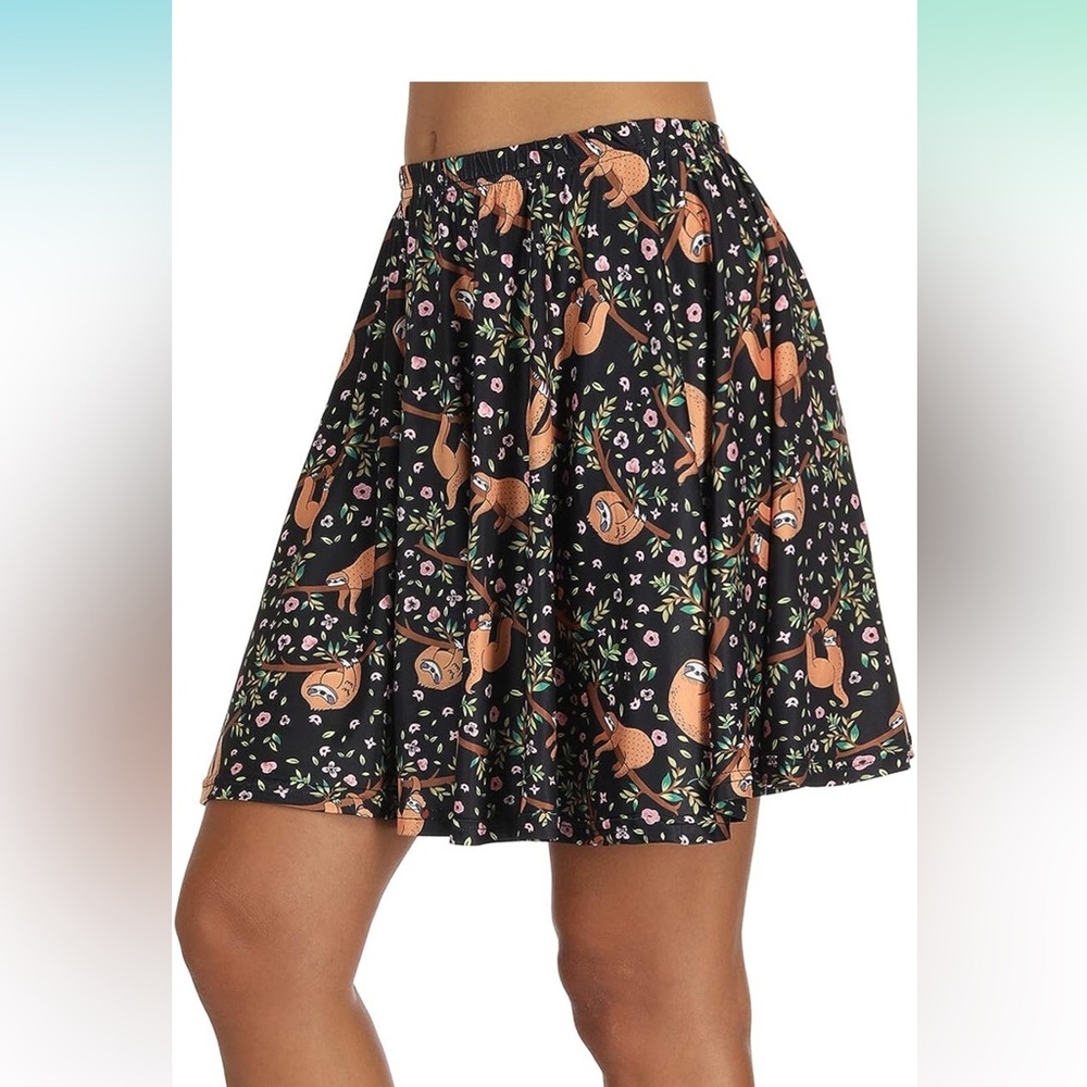 Sloth print flare mini skirt